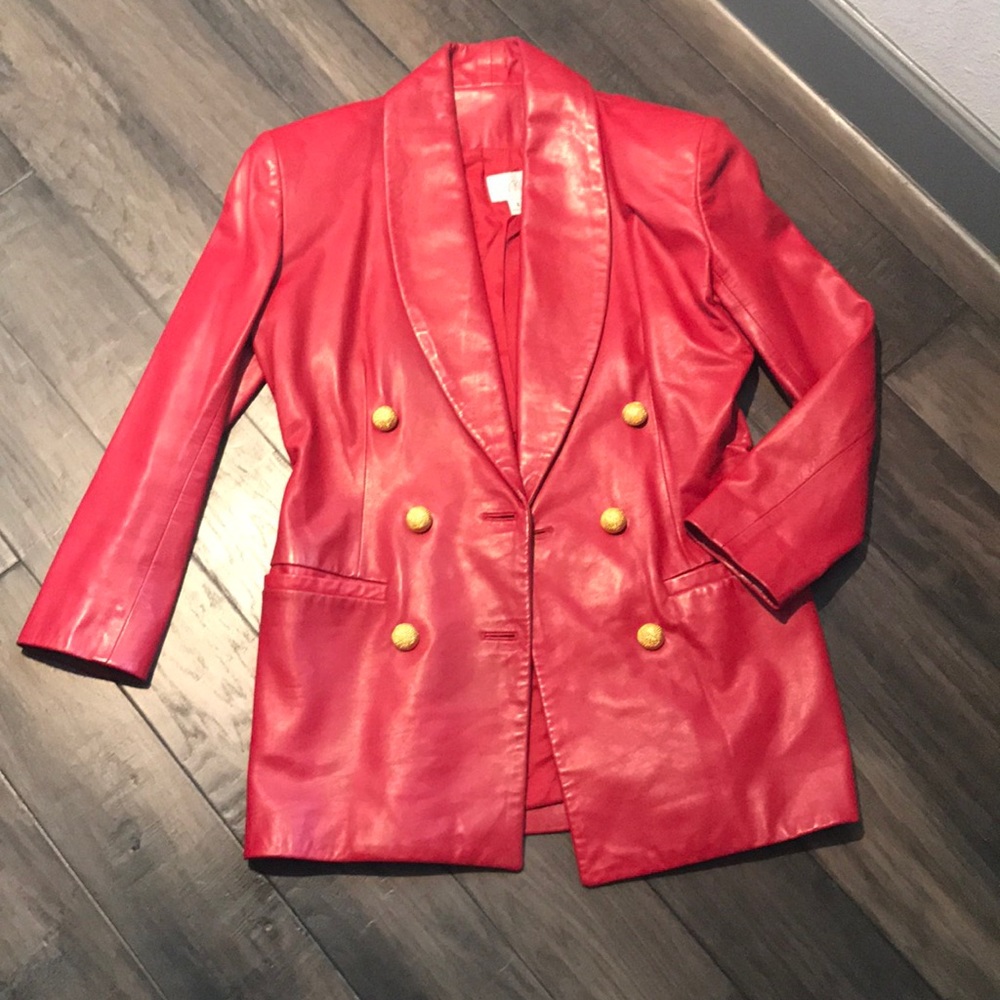Vintage red leather blazer - 8